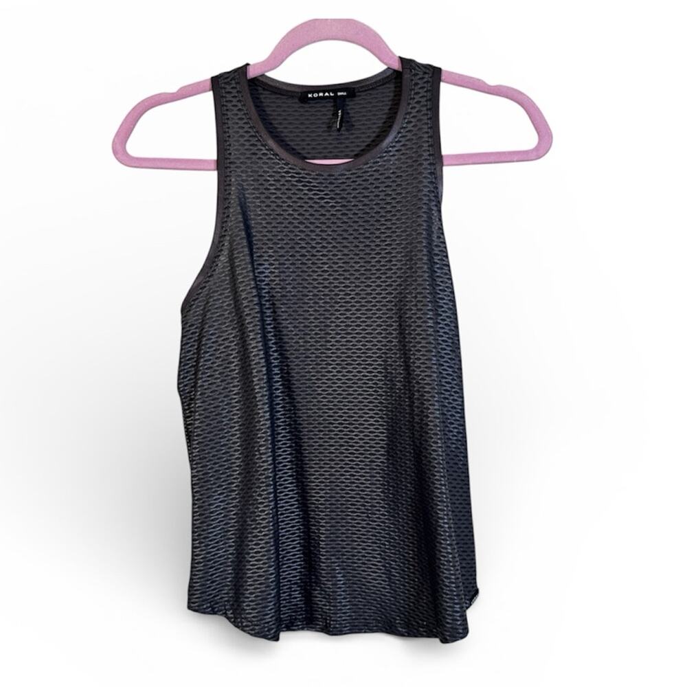 Koral Black Metallic Mesh Tank Top Womens S Bikercore Goth Athleisure Gorpcore